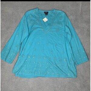 Betty B Top OS Sequin Blue Aqua Fairy Dopamine Boho Gypsy Hippie Cowgirl Tunic